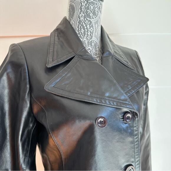 Vintage Black Leather Double Breasted Coat by bebe Size L - Picture 9 of 16